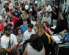 Bob and Brian meet with fans after the show (our manager Adam Lewis is the big guy in black at the far right) - Portland, ME - 7/29/00